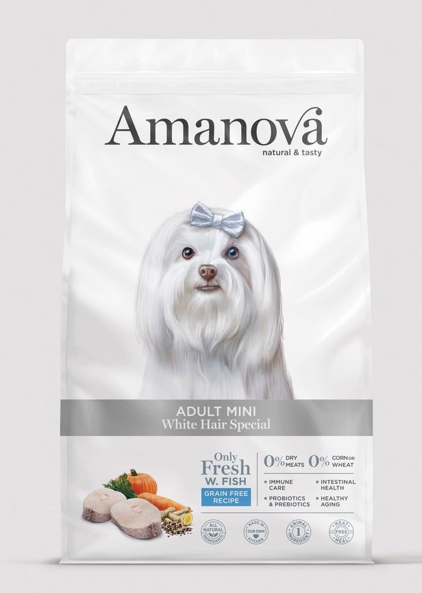 AMJ16WH8A Amanova dog adult mini White hair 800g